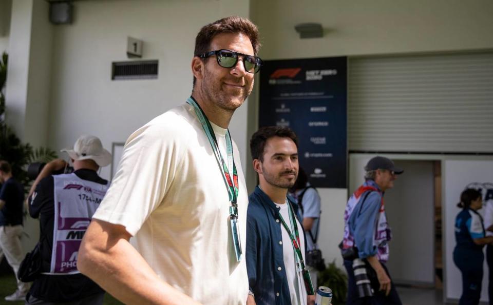 Argentine tennis player Juan Martín del Potro walks down the paddock ahead of the third practice session at the Formula One Miami Grand Prix at the Miami International Autodrome on Saturday, May 6, 2023, in Miami Gardens, Fla.