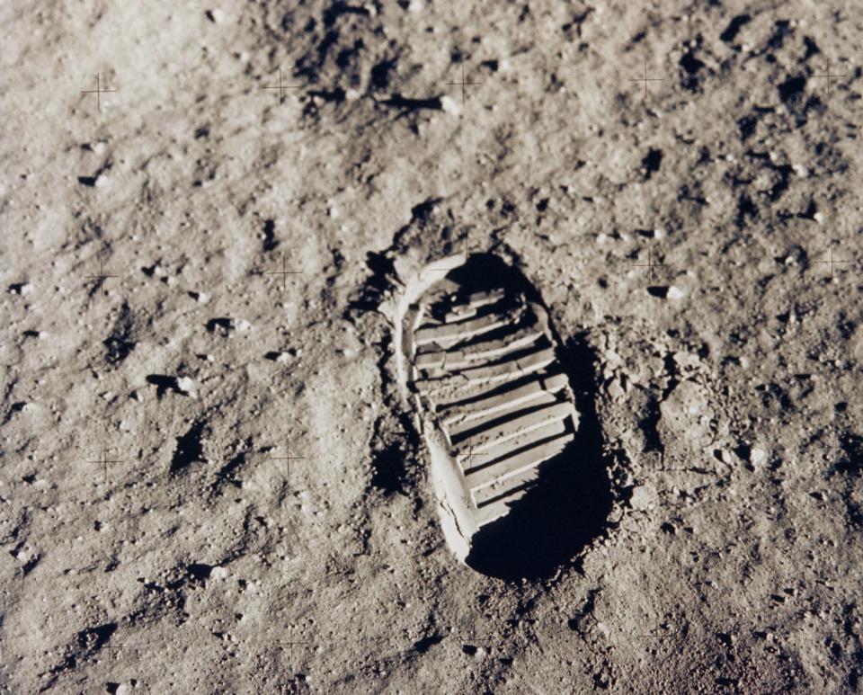 One of the first steps taken on the Moon, this is an image of Buzz Aldrin's bootprint from the Apollo 11 mission. Neil Armstrong and Buzz Aldrin walked on the Moon on July 20, 1969.  (Photo: NASA)