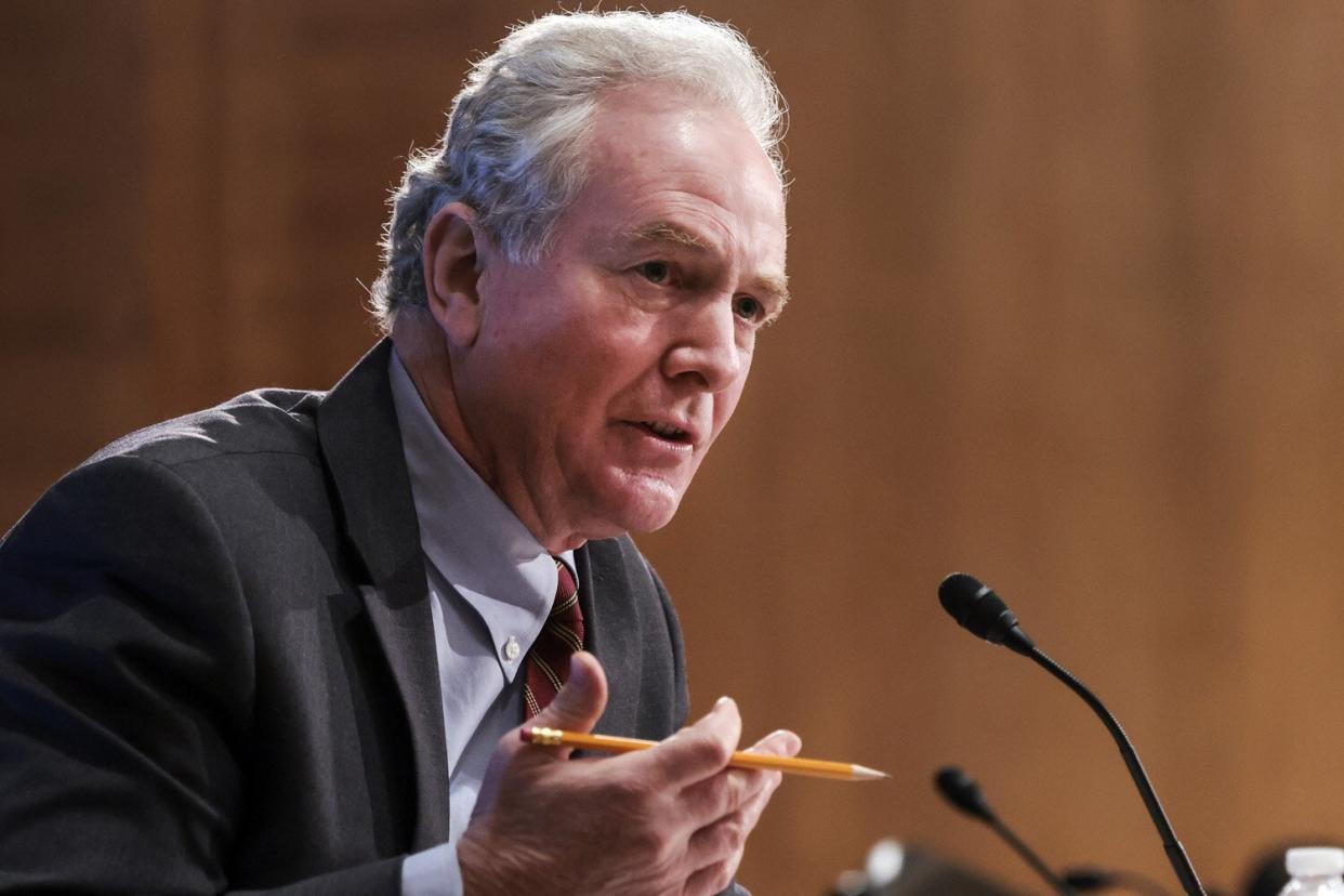 Sen. Chris Van Hollen (D-MD) questions Treasury Undersecretary For Domestic Finance Nellie Liang as she testifies before the Senate Banking Committee