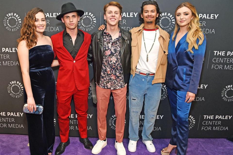 BEVERLY HILLS, CALIFORNIA - APRIL 22: Mary Mouser, Tanner Buchanan, Jacob Bertrand, Xolo Maridueña and Peyton List attend the Cobra Kai Premiere at The Paley Center for Media on April 22, 2019 in Beverly Hills, California. (Photo by Michael Kovac/Getty Images for Sony Pictures Television/YouTube Originals)