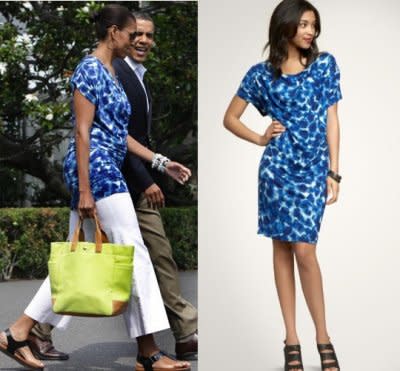 Michelle Obama wore a sale Gap dress. Photos by Getty Images and Gap.