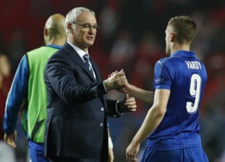 Soccer Football - Sevilla v Leicester City - UEFA Champions League Round of 16 First Leg - Ramon Sanchez Pizjuan Stadium, Seville, Spain - 22/2/17 Leicester City's Jamie Vardy and Leicester City manager Claudio Ranieri after the match Action Images via Reuters / John Sibley