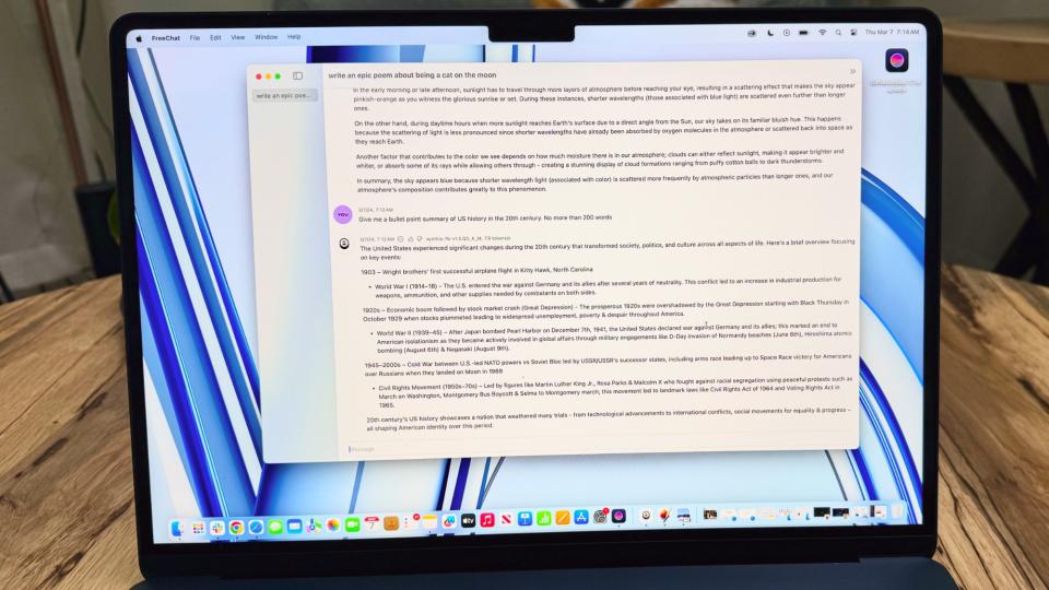 MacBook Air 15-inch M3 showing FreeChat AI app