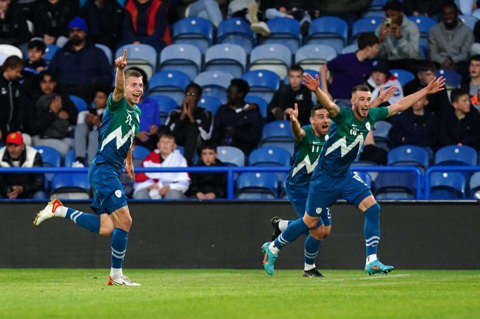 Slovenia’s Mark Zabukovnik scored the crucial goal against England Under-21s (Martin Rickett/PA) (PA Wire)