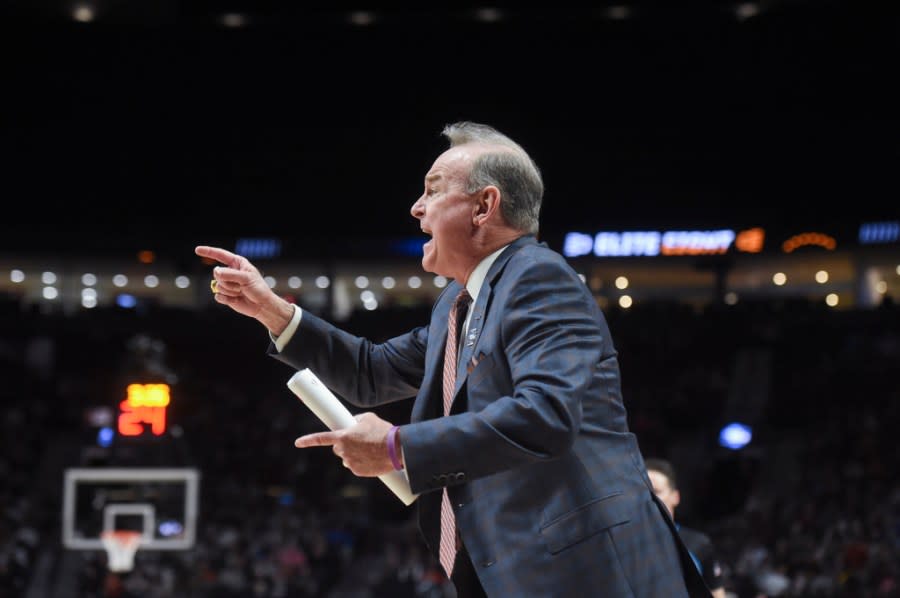 Texas coach Vic Schaefer shouts to players during the first half of the team’s Elite Eight college basketball game in the women’s NCAA Tournament, Sunday, March 31, 2024, in Portland, Ore. (AP Photo/Steve Dykes)