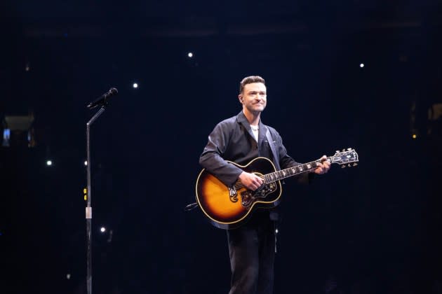 Justin Timberlake performs on stage during his The Forget Tomorrow World Tour at Rogers Arena on April 29, 2024 in Vancouver, British Columbia - Credit: Kevin Mazur/Getty Images for Live Nation