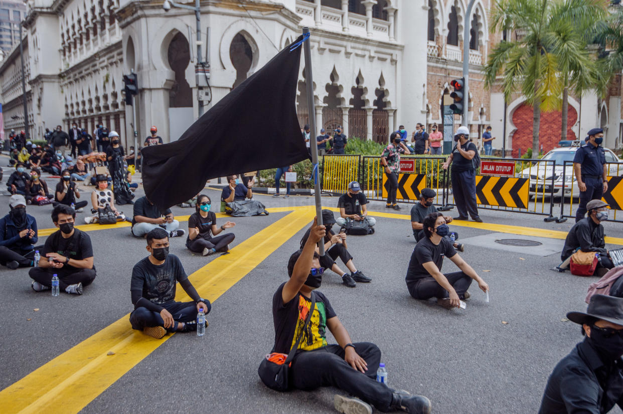 A crowd gathered near Dataran Merdeka during the #Lawan protest in Kuala Lumpur July 31, 2021. ― Picture by Shafwan Zaidon