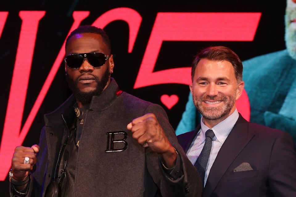 Wilder (left) with Hearn at the launch press conference for the ‘5 vs 5’ event (Getty Images)