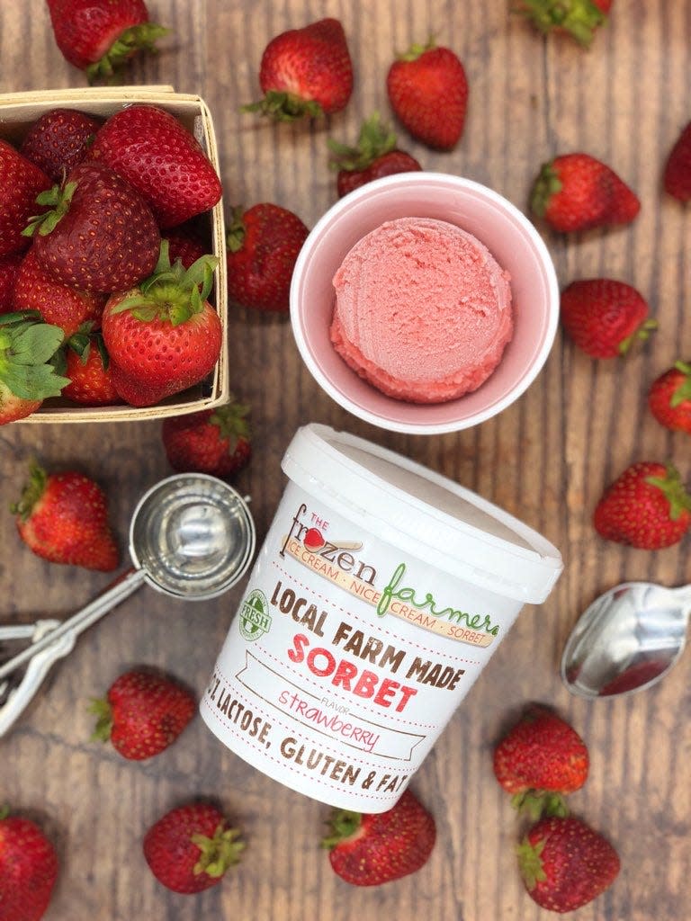 The Frozen Farmer's strawberry sorbet is made with strawberries grown at Evans Farm in Bridgeville.