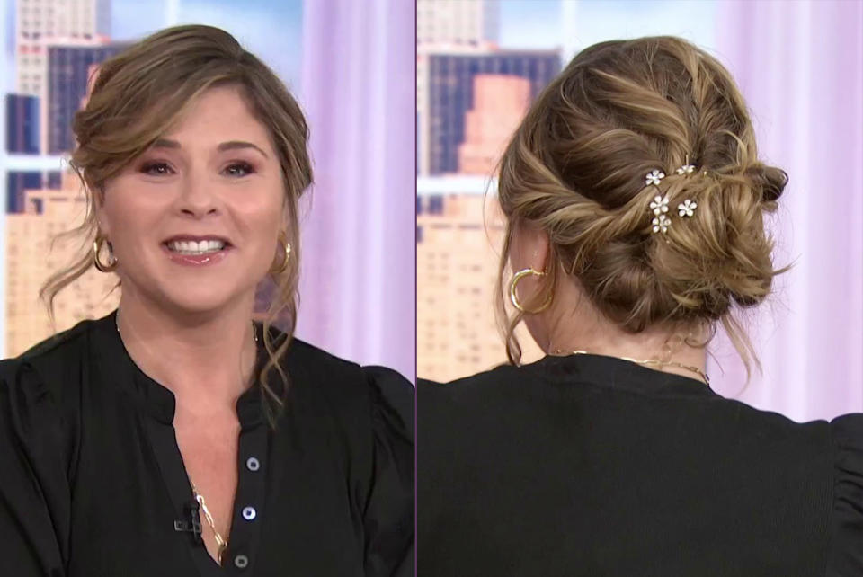 A white floral clip accentuated Jenna's stylish updo.  (TODAY)