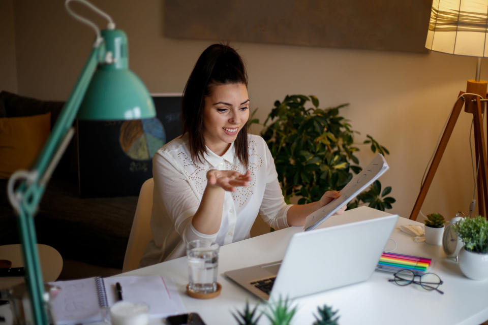 Woman talking in a virtual meeting