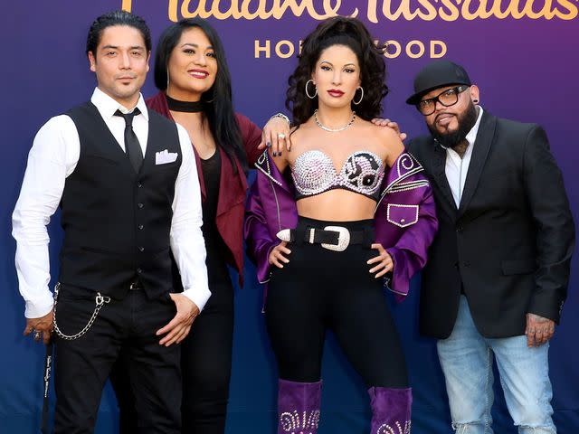 <p>Rachel Murray/Getty</p> Chris Pérez, Suzette Quintanilla and A.B. Quintanilla during Madame Tussauds Hollywood's unveiling of Grammy award winner and cultural icon Selena Quintanilla immortalized in wax at Madame Tussauds on August 30, 2016.