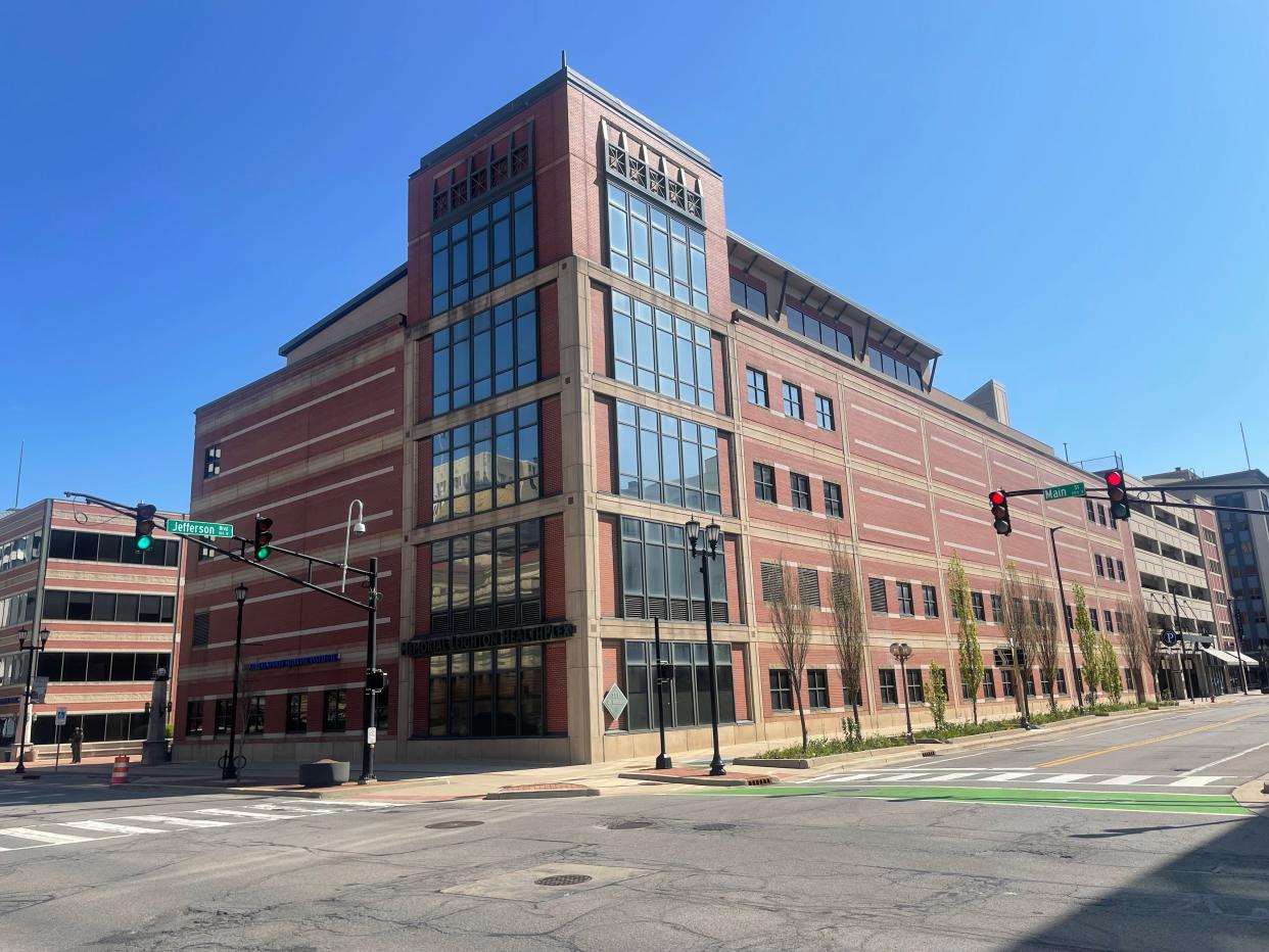 The Memorial Leighton Healthplex, at 111 W. Jefferson Blvd., sits across from the St. Joseph County Courthouse in downtown South Bend. The YMCA of Greater Michiana will take over a fitness center in the building previously run by Beacon Health System.