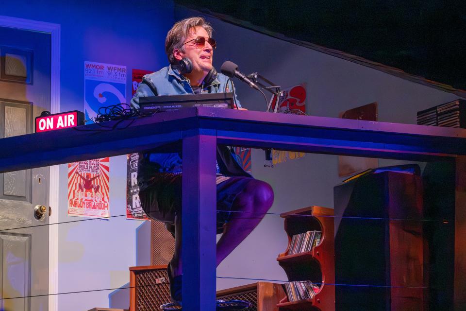 Robin Bloodworth stars as the lead Fred Fallon, better known by his radio host name Freddy “Free Fallin’” Fallon, in Kevin Rice's "The Pickleball Wars" at Wellfleet Harbor Actors Theater.