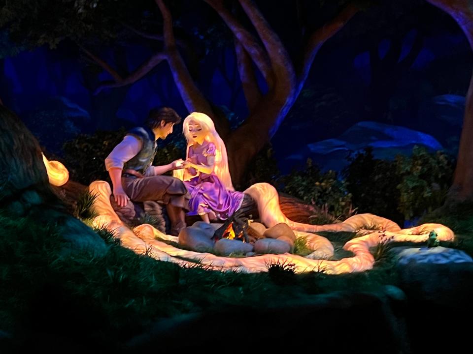 Rapunzel's hair glows on Rapunzel's Lantern Festival in Tokyo DisneySea's new Fantasy Springs.