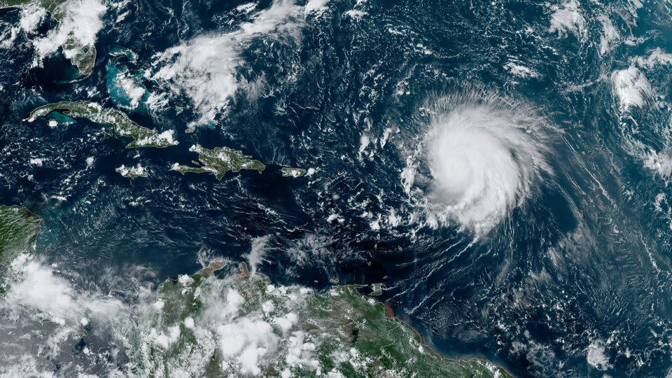 A satellite image provided by NOAA shows Hurricane Lee churning in the Atlantic. - NOAA