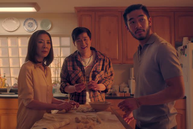 <p>Courtesy of Netflix</p> Michelle Yeoh, Sam Song Li and Justin Chien on 'The Brothers Sun'