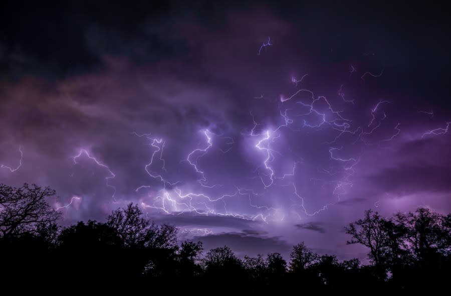 Lightning in Cedar Creek on March 16, 2023. The March 2023 KXAN Viewer Photo of the Month winner. (Courtesy Frank Kristof)