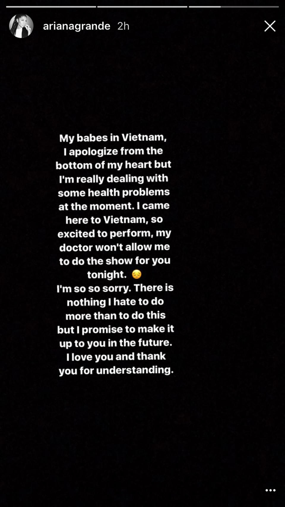 Ariana Grande Instagram message