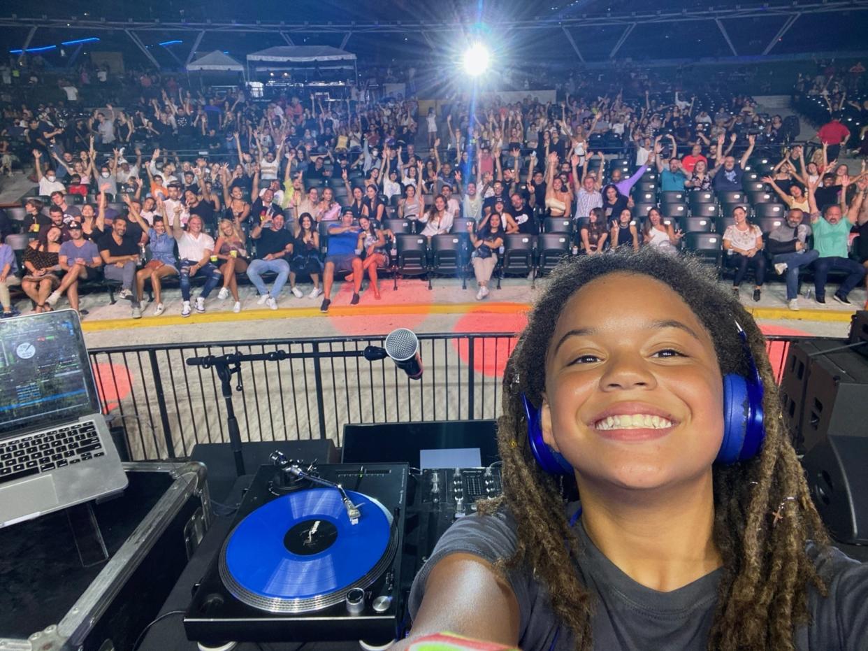 Florida DJ Marley Desinord, 13, captured a selfie while opening for the Black Eyed Peas at Bayside Miami on June 4, 2021. A proposed Florida law could make her lose access to her popular social media accounts. (Courtesy of Marley Desinord)