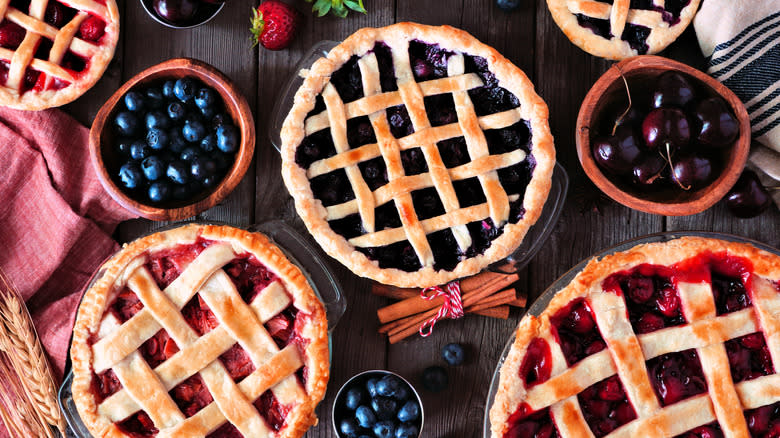 Variety of homemade lattice pies