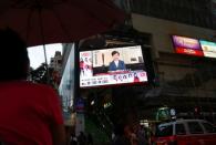 A news conference of Hong Kong's Chief Executive Carrie Lam is televised in Hong Kong