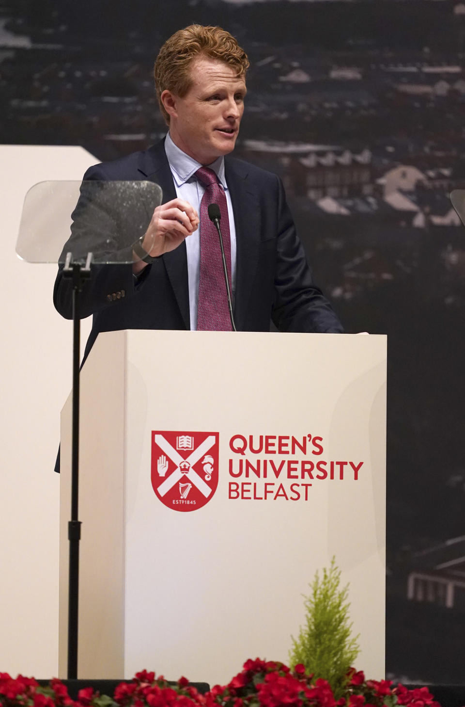 US Special Envoy to Northern Ireland for Economic Affairs, Congressman Joe Kennedy III speaks during the international conference to mark the 25th anniversary of the Belfast/Good Friday Agreement, at Queen's University Belfast, Wednesday April 19, 2023. (Brian Lawless/PA pool via AP)