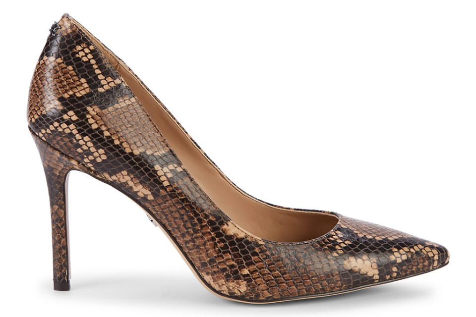 pumps, brown, embossed, snakeskin, sam edelman