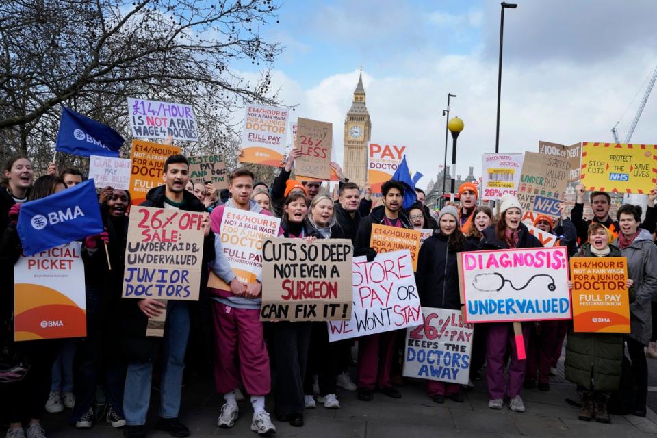 Junior doctors began a three-day strike on Monday (AP)