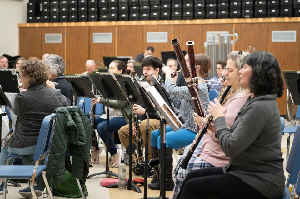 The Cereal City Concert Band rehearses at Battle Creek Central High School on Monday, March 11, 2024.