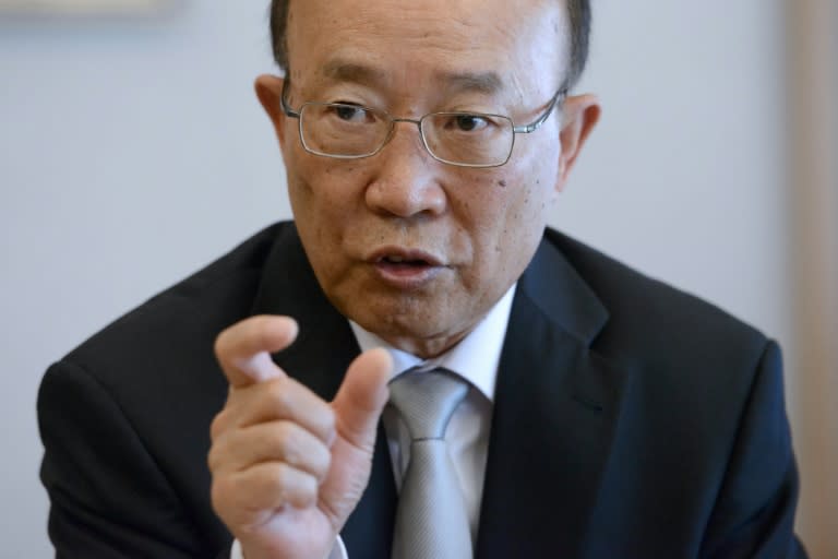 So Se Pyong, North Korea's ambassador to the United Nations in Geneva, holds a press conference on the nuclear issue in the Korean penisula in Geneva on July 29, 2015