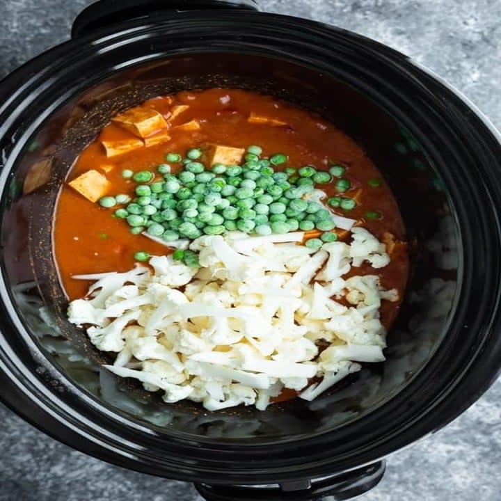 Tikka masala vegetables in the slow cooker.