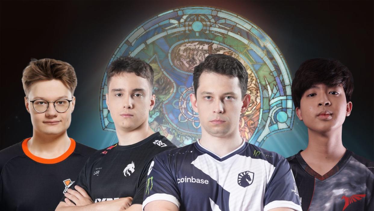 Team Spirit, Virtus.pro, Team Liquid, and Talon Esports secured upper bracket spots in The International 2023 Playoffs after they emerged victorious in the second phase of the Group Stage. Pictured (from left to right): Virtus.pro Kiritych, Team Spirit Larl, Team Liquid Nisha, Talon Esports 23savage. (Photos: Virtus.pro, Team Spirit, Team Liquid, Talon Esports, Valve Software)