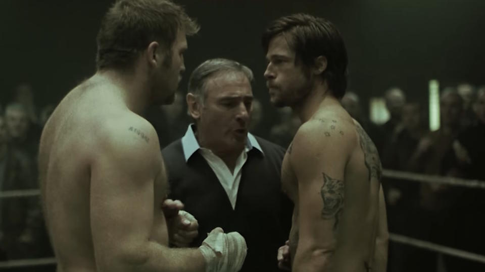 Brad Pitt faces down an enemy boxer in Snatch