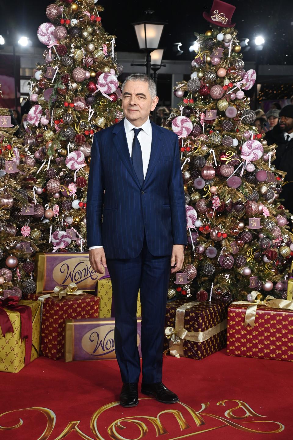 Rowan Atkinson attends the World Premiere of "Wonka" at The Royal Festival Hall in London, England.