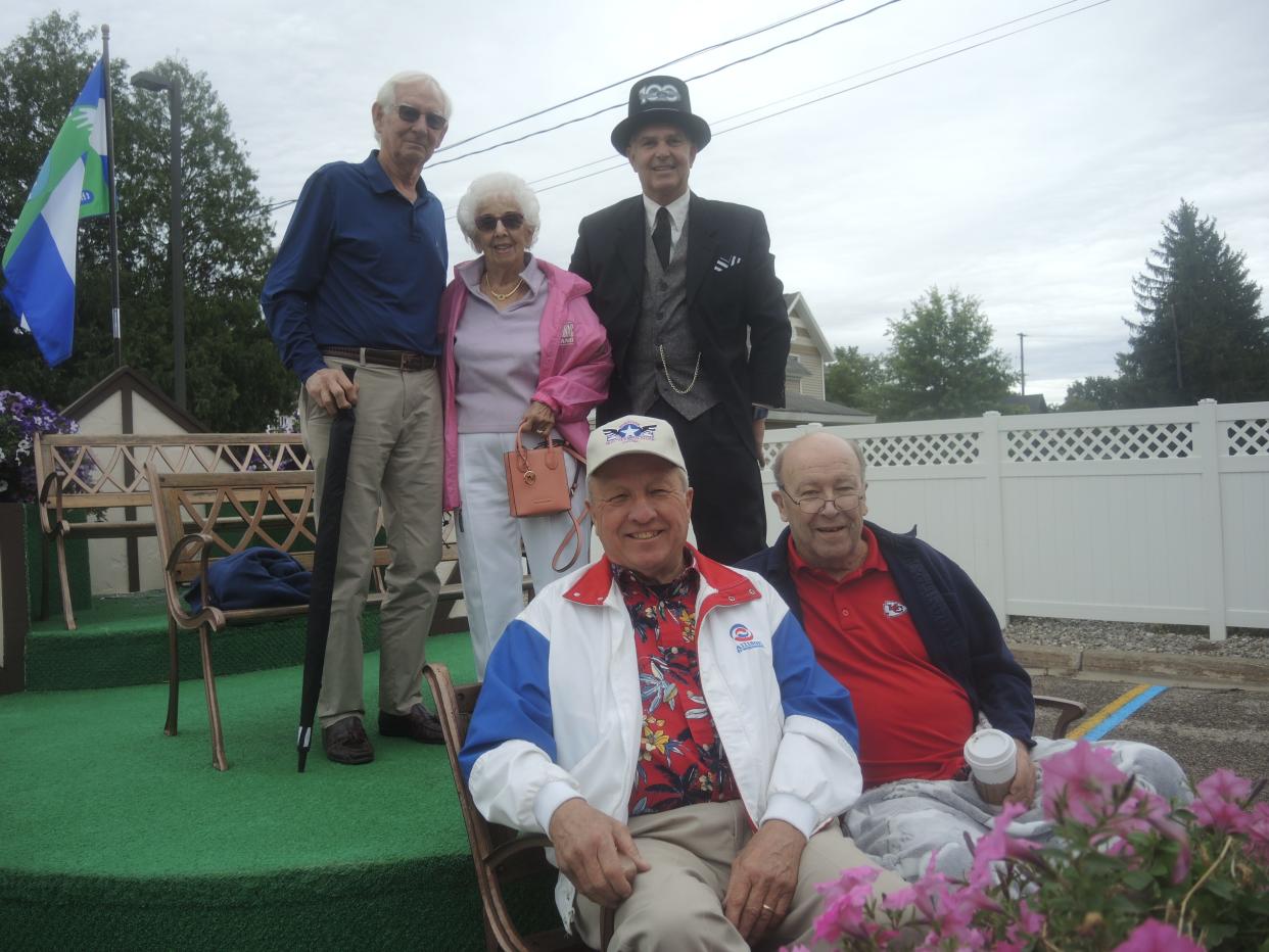 Current and former mayors rode in one of the floats for the parade down Main Street for the Gaylord centennial celebration on Aug. 13. From top left are John Jenkins, Gladys Solokis, and current Mayor Todd Sharrard. Former mayors Norman Brecheisen (left) and Bill Wishart are below.