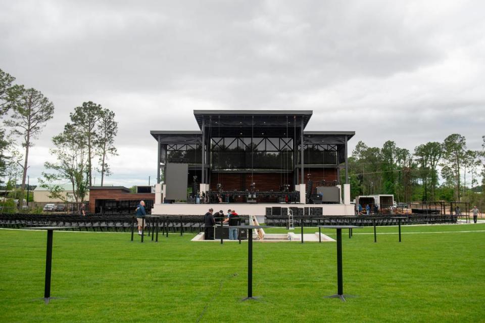 Workers prep for the opening of The Sound Amphitheater in Gautier on Thursday, April 11, 2024. The new venue will host its first concert, KC and The Sunshine Band, on Friday, April 12.