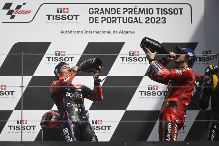 Viñales y Bagnaia celebran en el podio de Portugal; Pecco intentará ahora sumar su primer éxito en la Argentina