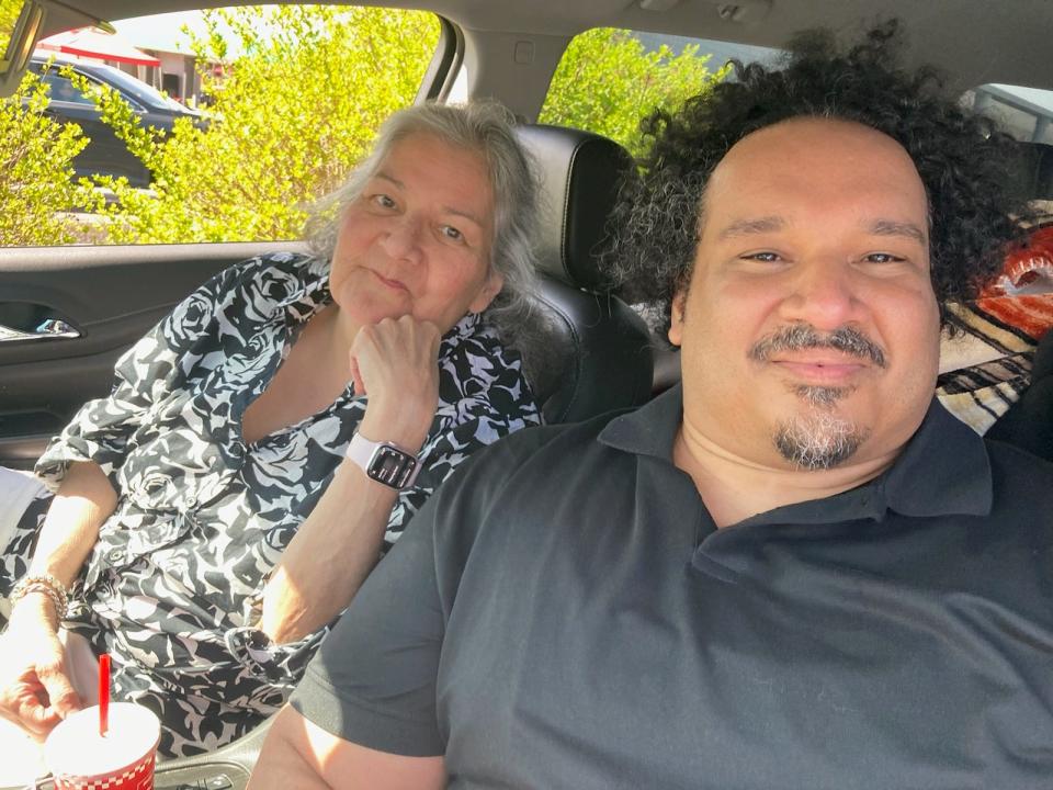 Michael Charlot and his mother, Patricia Charlot, drove from East Lansing, Michigan, to Ellettsville Monday, April 8, 2024, to witness the total solar eclipse.