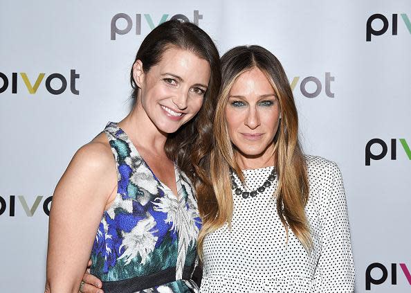 Kristin Davis and Sarah Jessica Parker are both unhappy over the axing of their "Sex and the City 3" plans. Pictured: Davis and Parker attend the "Gardeners Of Eden" Special Screening at Norwood Club on May 5, 2015 in New York City.