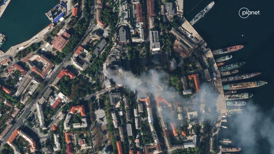 Satellite image released by Planet Labs PBC shows an aerial view of the city of Sevastopol after a missile attack struck the headquarters of Moscow’s Black Sea fleet in annexed Crimea (Planet Labs PBC/AFP via Getty Images)