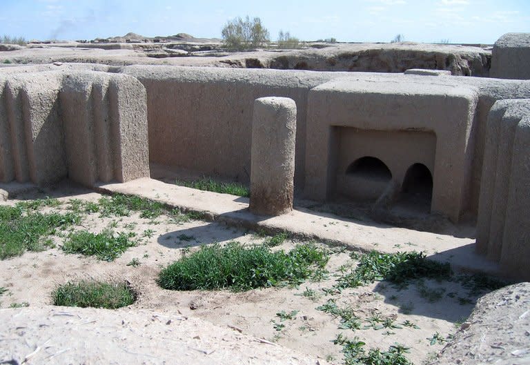 A view of the excavated fortress town of Gonur-Tepe 50 km from the modern city of Mary in the Kara Kum desert in remote western Turkmenistan, on April 2, 2013. After being uncovered by Soviet archaeologists in the last century, Gonur-Tepe, once home to thousands of people and the centre of a thriving region, is revealing its mysteries, with new artifacts being uncovered on every summer dig