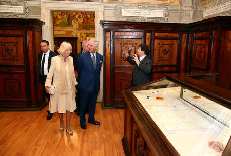 Britain's Prince Charles and his wife Camilla, Duchess of Cornwall visit the Archivum Secretum Apostolicum Vaticanum ( Vatican's Secret Archives ) at the Vatican, April 4, 2017. REUTERS/Alessandro Bianchi