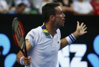 Tennis - Australian Open - Melbourne Park, Melbourne, Australia - 23/1/17 Spain's Roberto Bautista Agut reacts during his Men's singles fourth round match against Canada's Milos Raonic. REUTERS/Edgar Su