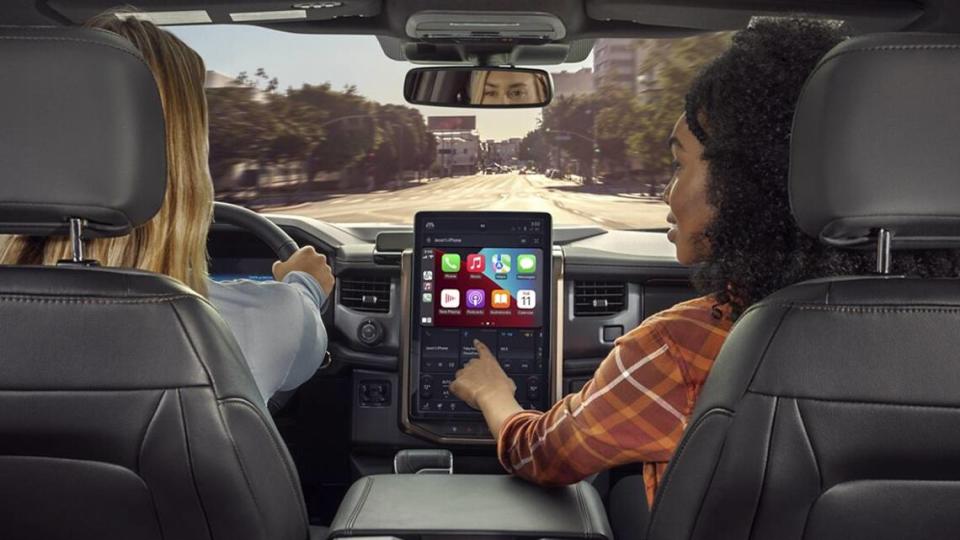 The Ford F-150 pickup, manufactured in Kansas City, is available with a 15.5-inch vertical touchscreen.