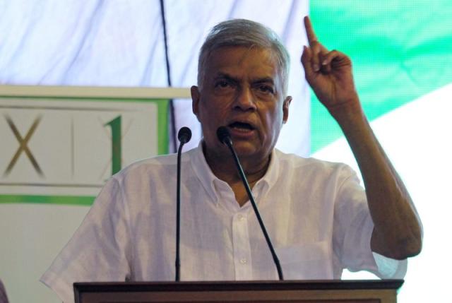 Wickremesinghe leader of the United National Party speaks to his supporters during a campaign rally, in Galle
