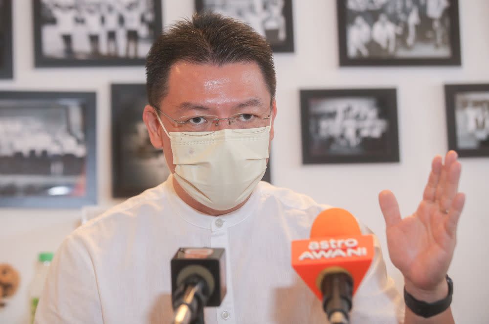 Perak DAP chairman Nga Kor Ming speaks during a press conference at the party’s Pasir Pinji community centre in Ipoh August 4, 2021. — Picture by Farhan Najib