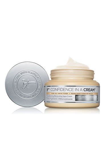 <p><a rel="nofollow noopener" href="https://www.ulta.com/confidence-in-a-cream-moisturizing-super-cream?productId=xlsImpprod13641053" target="_blank" data-ylk="slk:BUY NOW;elm:context_link;itc:0;sec:content-canvas" class="link ">BUY NOW</a></p><p>This product is exceedingly well-reviewed on <a rel="nofollow noopener" href="https://www.ulta.com/confidence-in-a-cream-moisturizing-super-cream?productId=xlsImpprod13641053" target="_blank" data-ylk="slk:Ulta;elm:context_link;itc:0;sec:content-canvas" class="link ">Ulta</a> - it has a 4.6 rating based on more than 2,000 reviews and a whopping <em>95 percent </em>of users would recommend it. One look at the ingredients will tell you why: It's chock full of ultra-hydrating ingredients, including colloidal oatmeal, which is especially soothing to irritated or eczema-prone skin.</p><p><em>($48, <a rel="nofollow noopener" href="https://www.ulta.com/confidence-in-a-cream-moisturizing-super-cream?productId=xlsImpprod13641053" target="_blank" data-ylk="slk:ulta.com;elm:context_link;itc:0;sec:content-canvas" class="link ">ulta.com</a>)</em><br></p><p><strong>RELATED: <a rel="nofollow noopener" href="https://www.redbookmag.com/beauty/anti-aging/tips/g625/best-anti-aging-foundation/" target="_blank" data-ylk="slk:14 Foundations That Will Banish 5 Years in Just 1 Step;elm:context_link;itc:0;sec:content-canvas" class="link ">14 Foundations That Will Banish 5 Years in Just 1 Step</a></strong></p>