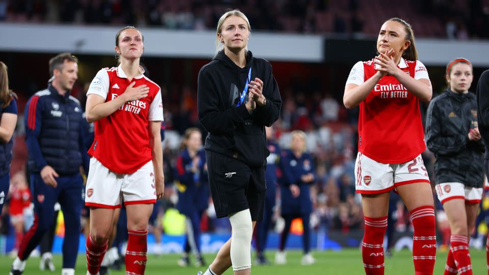 Leah Williamson (central) is one of the star players missing this year's Women's World Cup. - Clive Rose/Getty Images