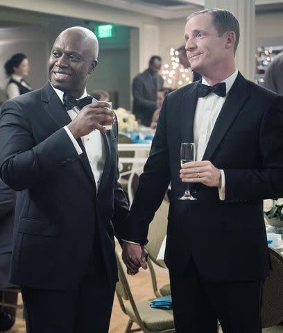 <p>Eddy Chen/NBCU Photo Bank/NBCUniversal via Getty</p> Andre Braugher as Ray Holt, Marc Evan Jackson as Kevin Cozner on 'Brooklyn 99'